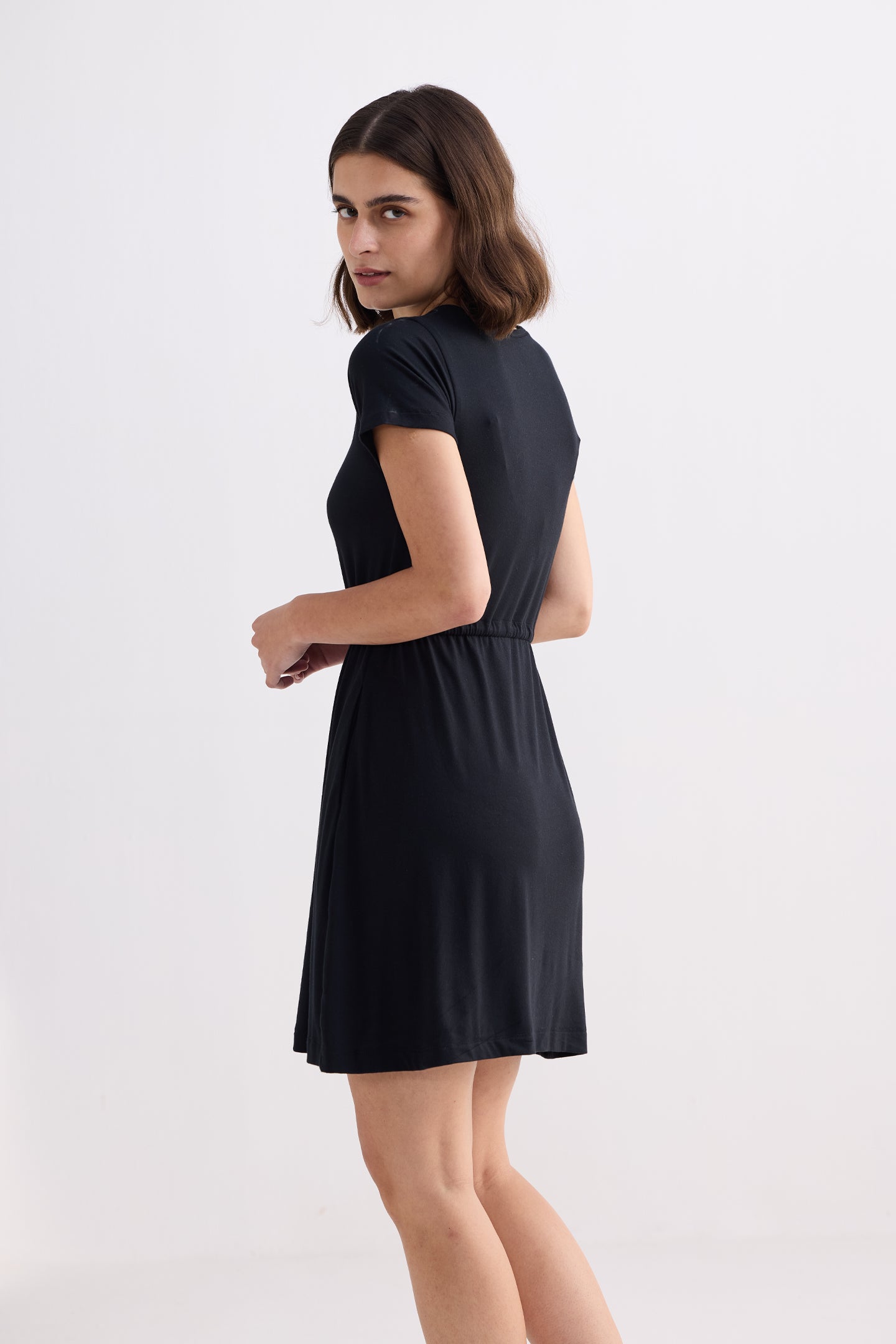Drawstring Short T-shirt Dress in Black Longshot