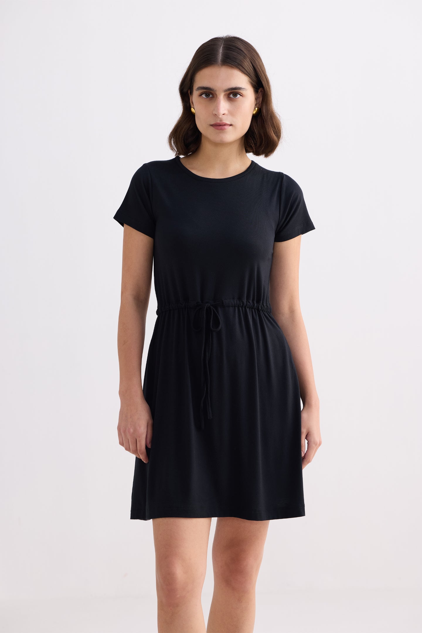 Drawstring Short T-shirt Dress in Black Longshot