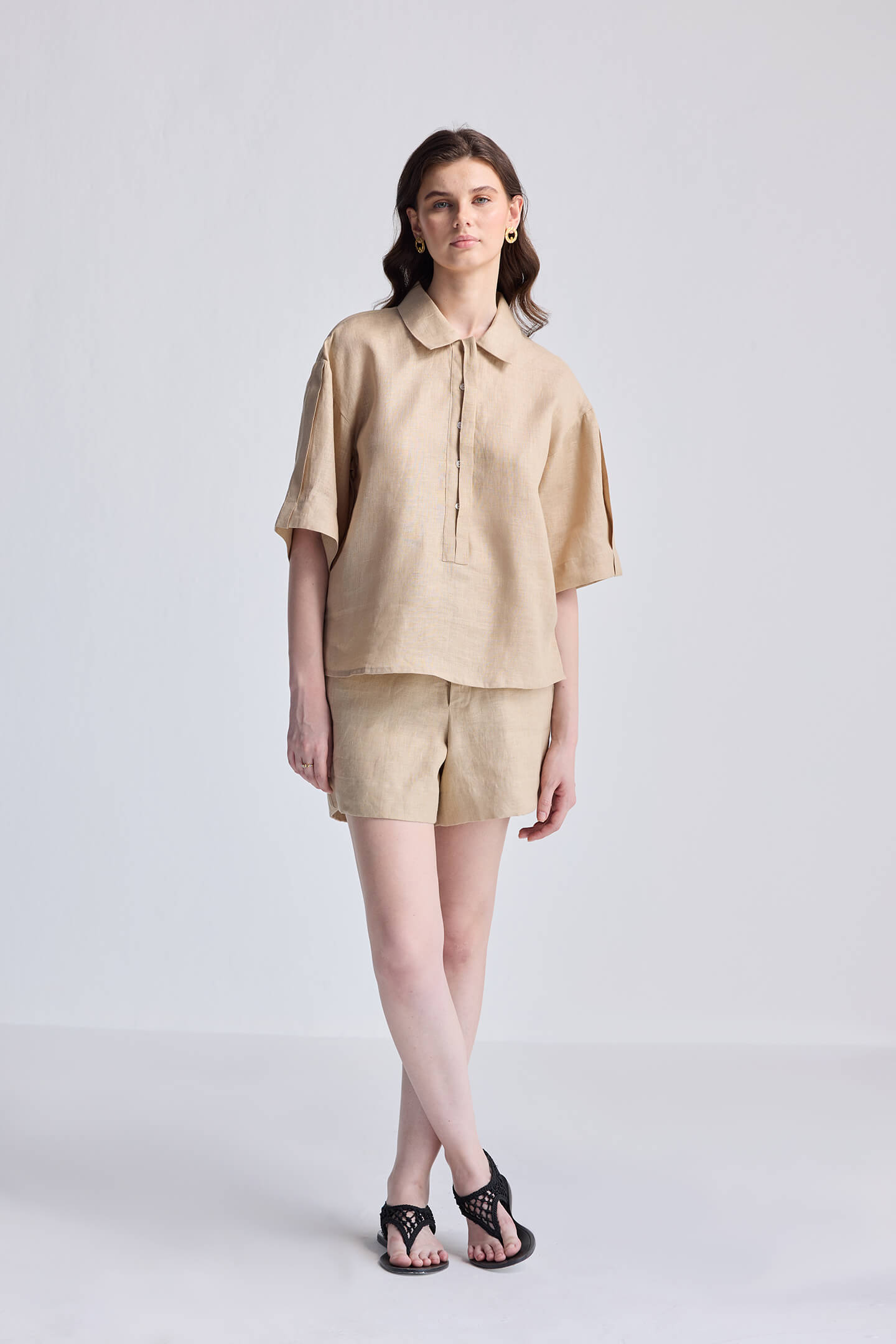 Drawstring Shorts in Neutral Beige Longshot