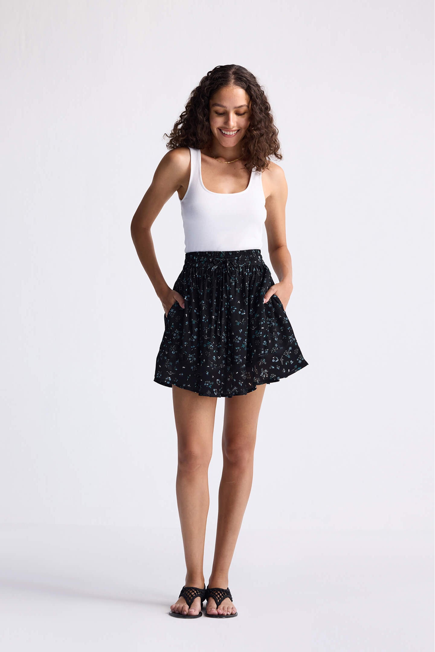 Drawstring_Short_Skirt_in_Dark_Blue_Florals