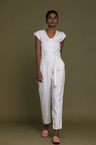 Reistor Evening Chai Jumpsuit in White, minimalist women's jumpsuit crafted for everyday comfort and timeless wear.