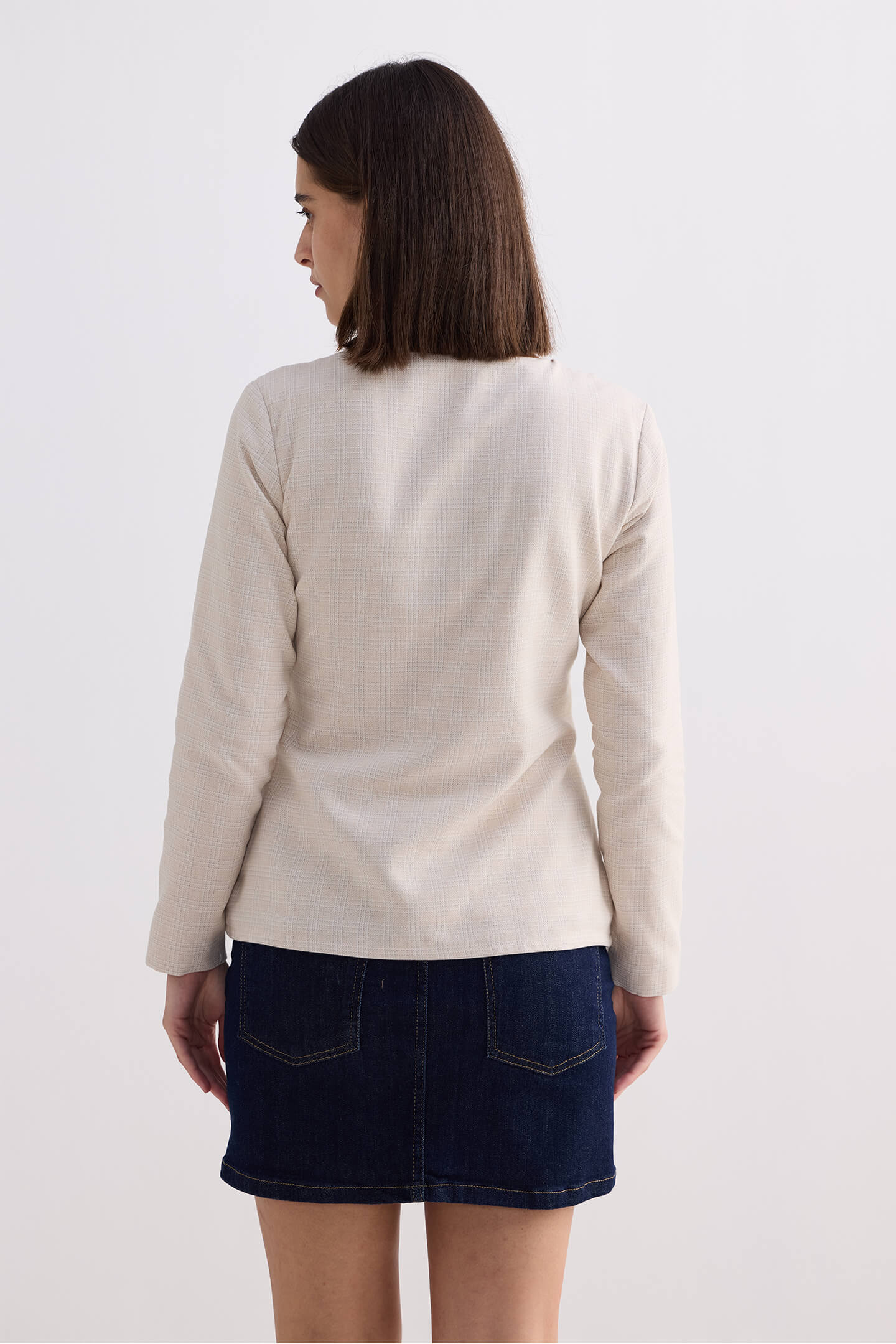 Fitted Cotton Tweed Jacket in Cream Medium Shot