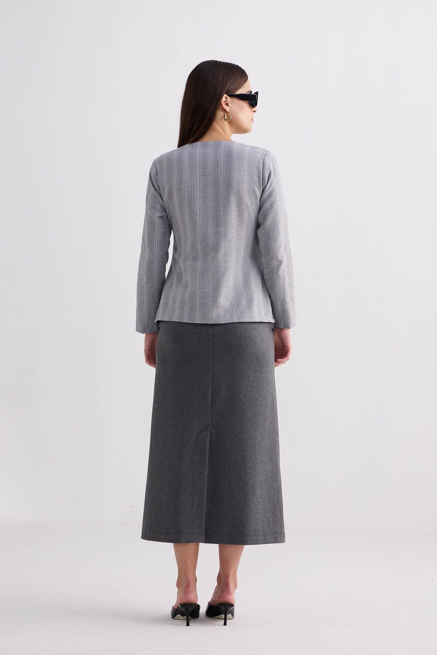 Fitted Cotton Tweed Jacket in Grey Longshot