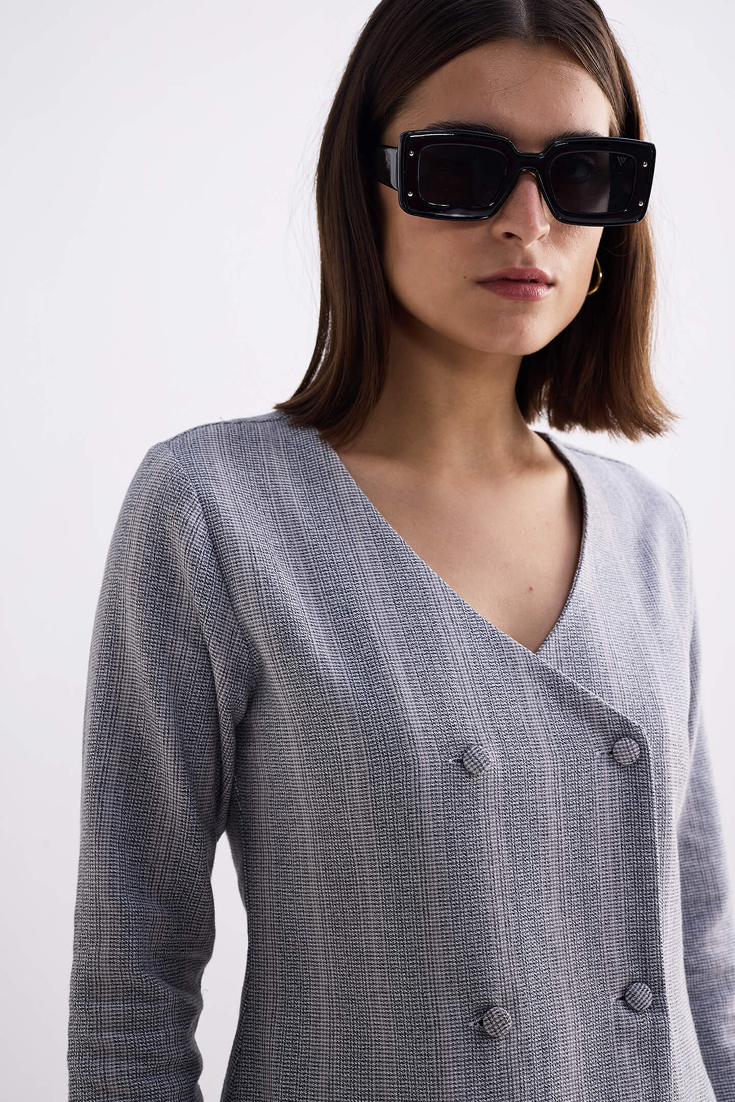 Fitted Cotton Tweed Jacket in Grey Closeup Shot