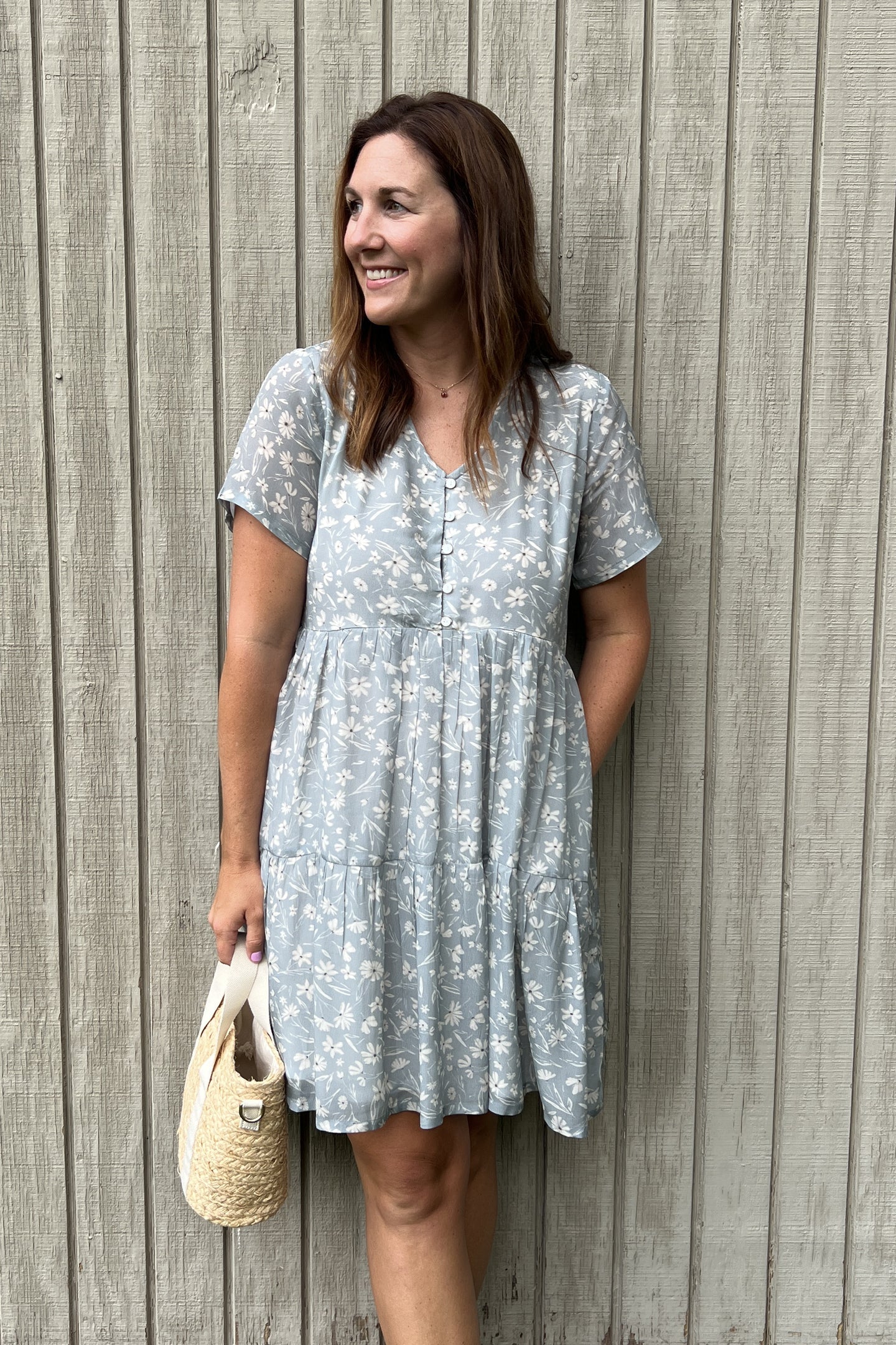 Floral-Short-Tiered-dress-in-Light-Blue