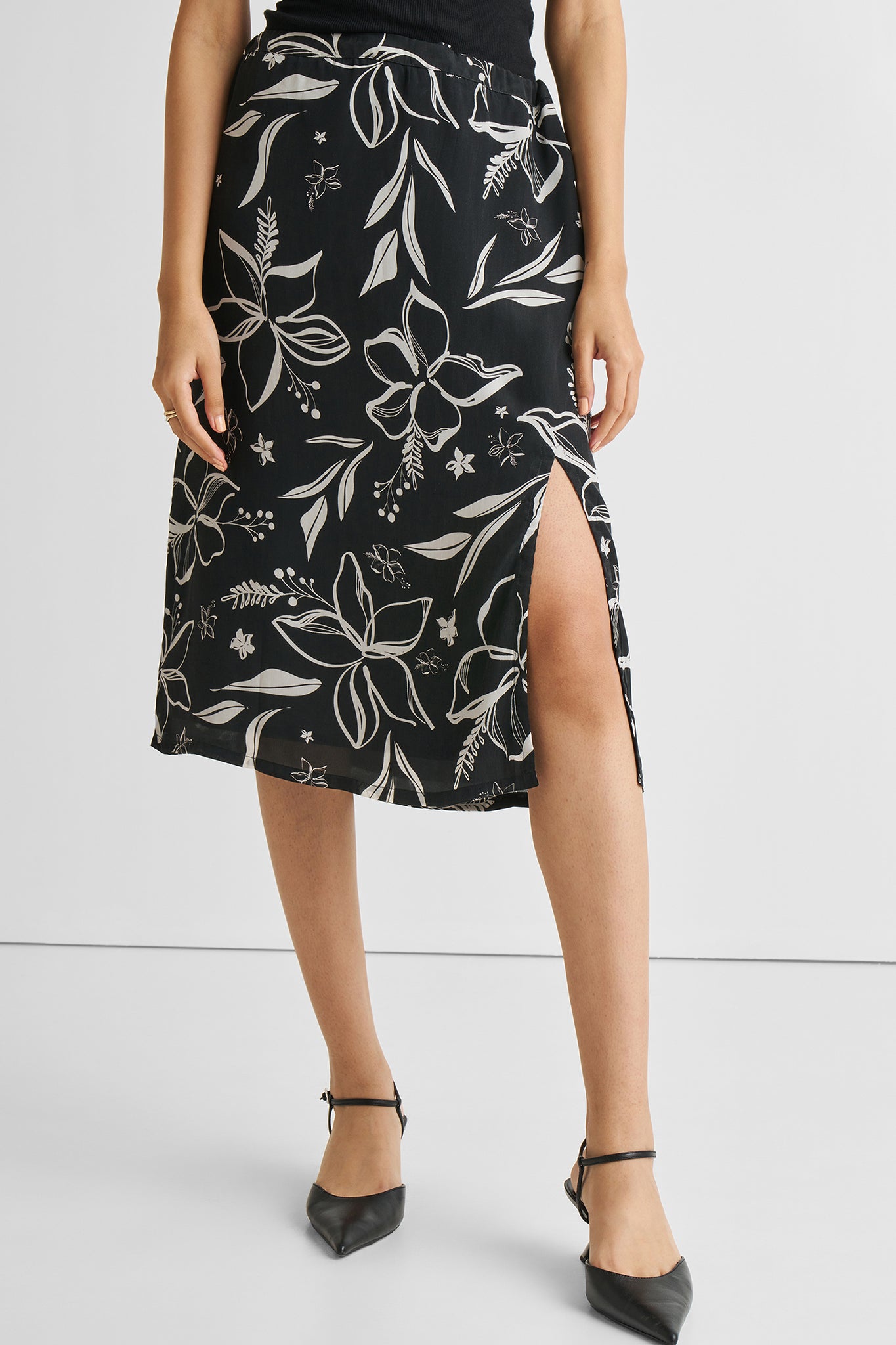 Floral Skirt with Front Slit