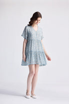 Floral Short Tiered dress in Light Blue Long Shot