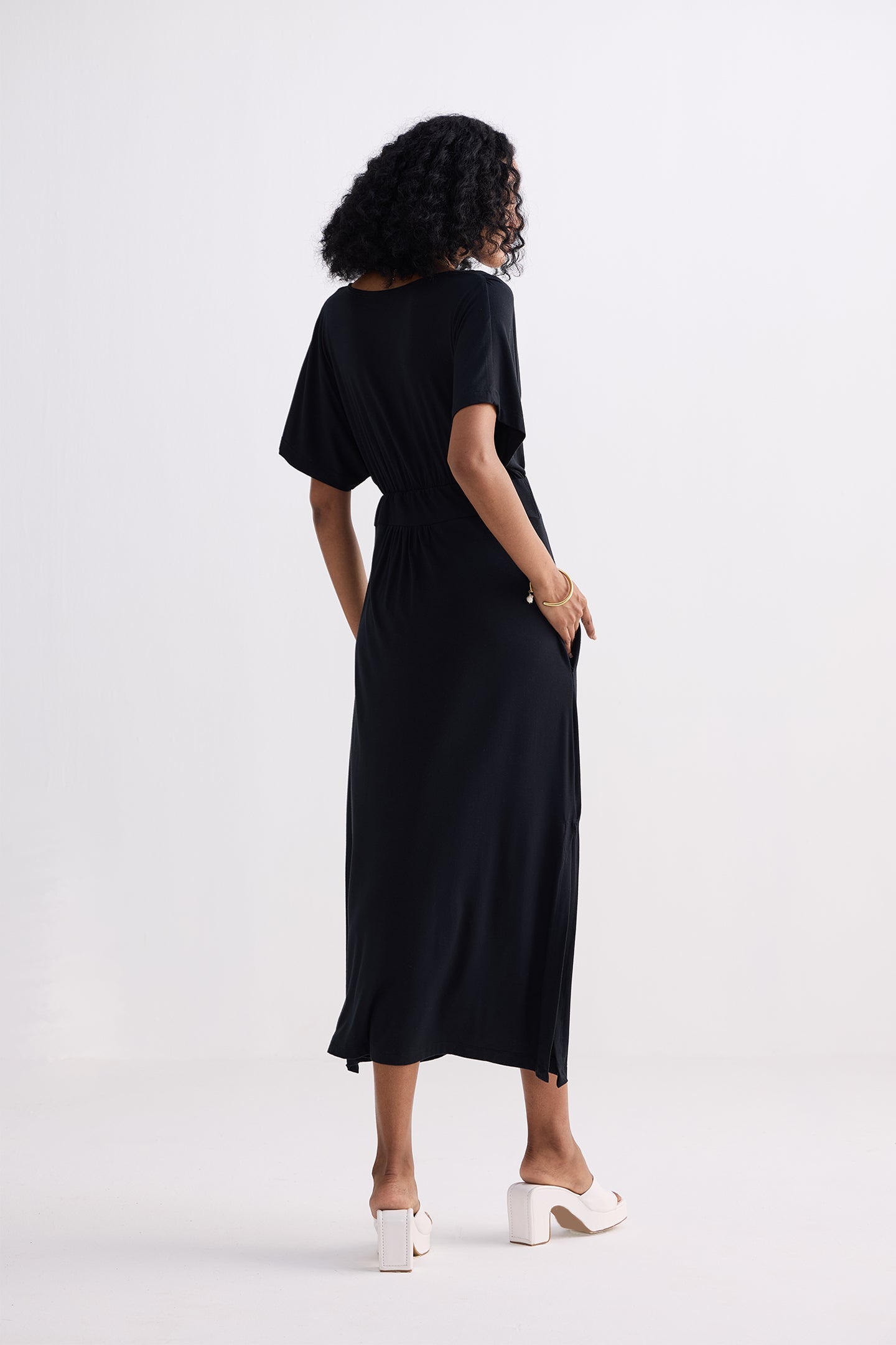 Flowy A-Line Maxi Dress with Side Slits in Black Longshot