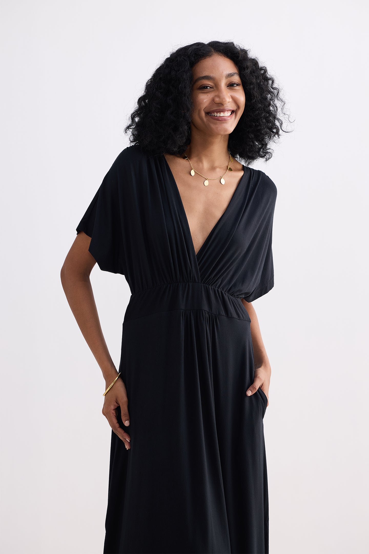 Flowy A-Line Maxi Dress with Side Slits in Black Longshot