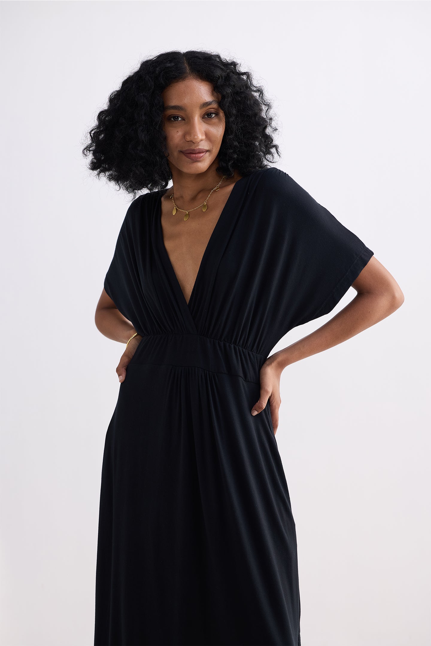 Flowy A-Line Maxi Dress with Side Slits in Black Longshot