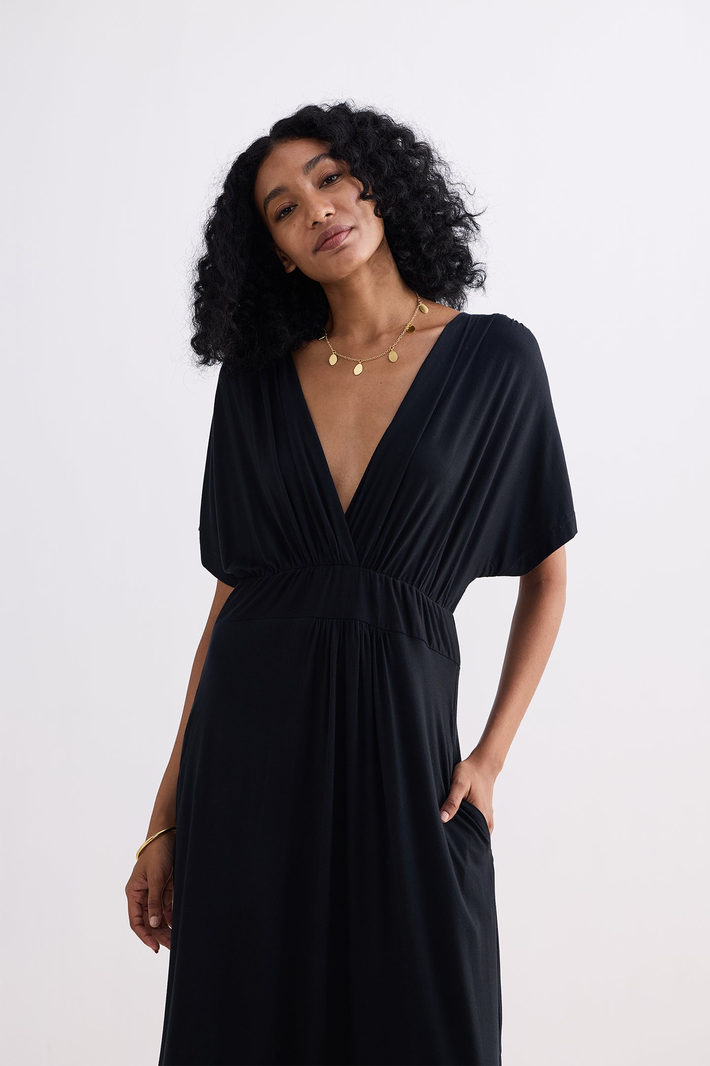 Flowy A-Line Maxi Dress with Side Slits in Black Longshot
