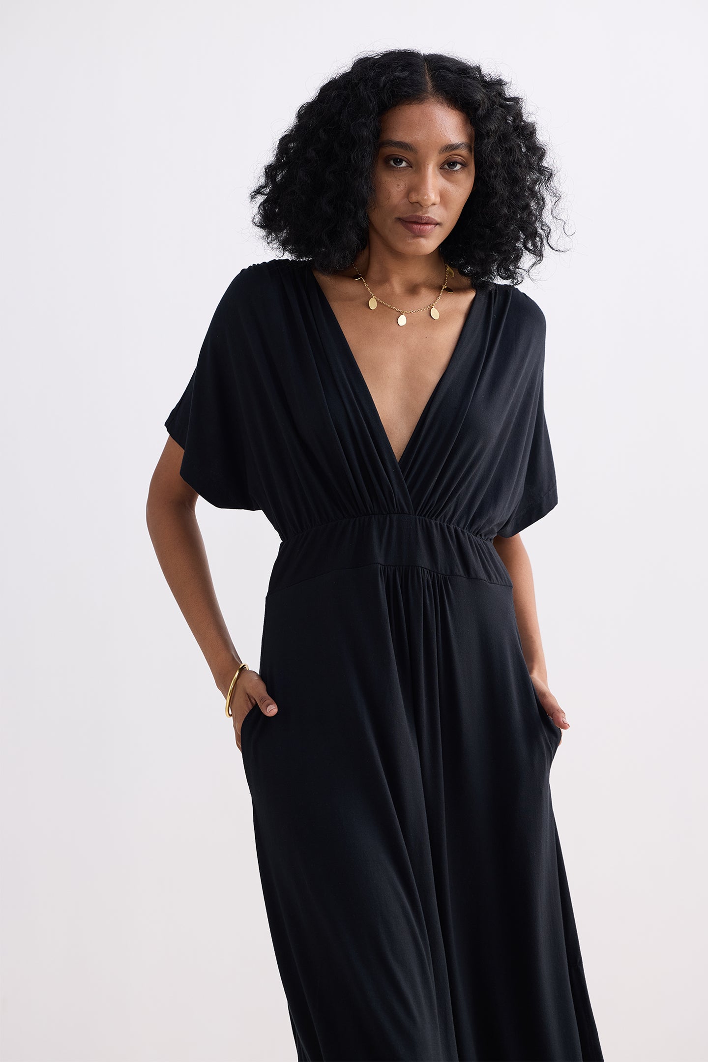 Flowy A-Line Maxi Dress with Side Slits in Black Longshot