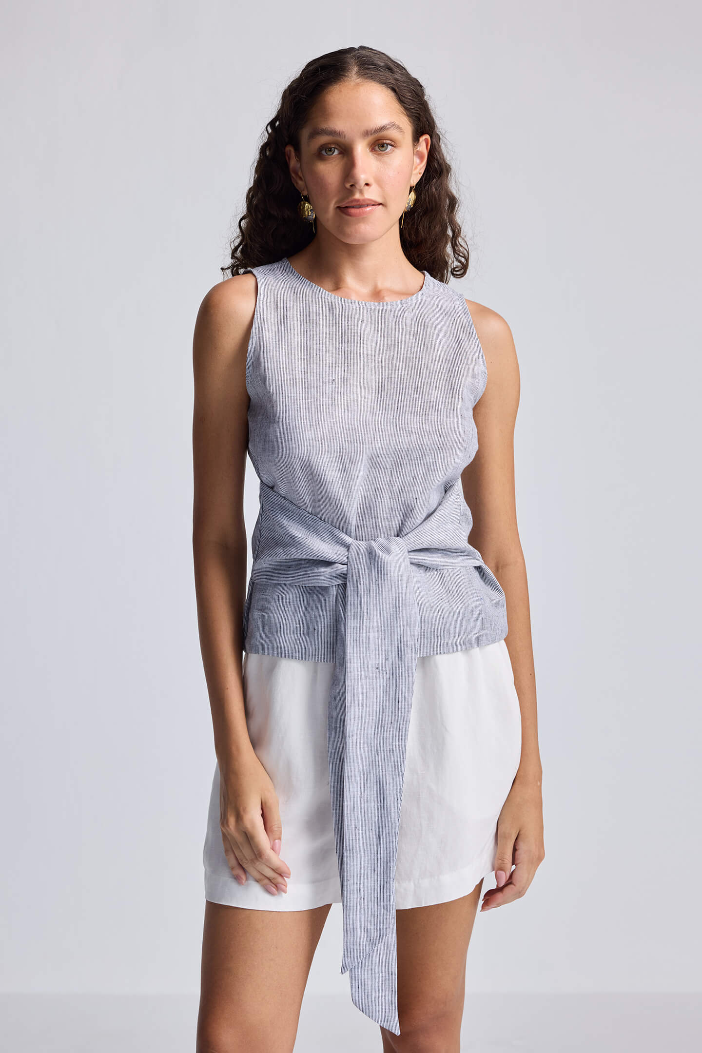 Front-tie Top in Linen Stripes Longshot
