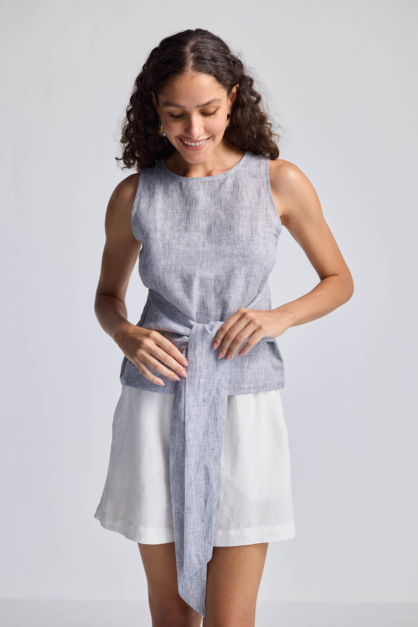 Front-tie Top in Linen Stripes Longshot