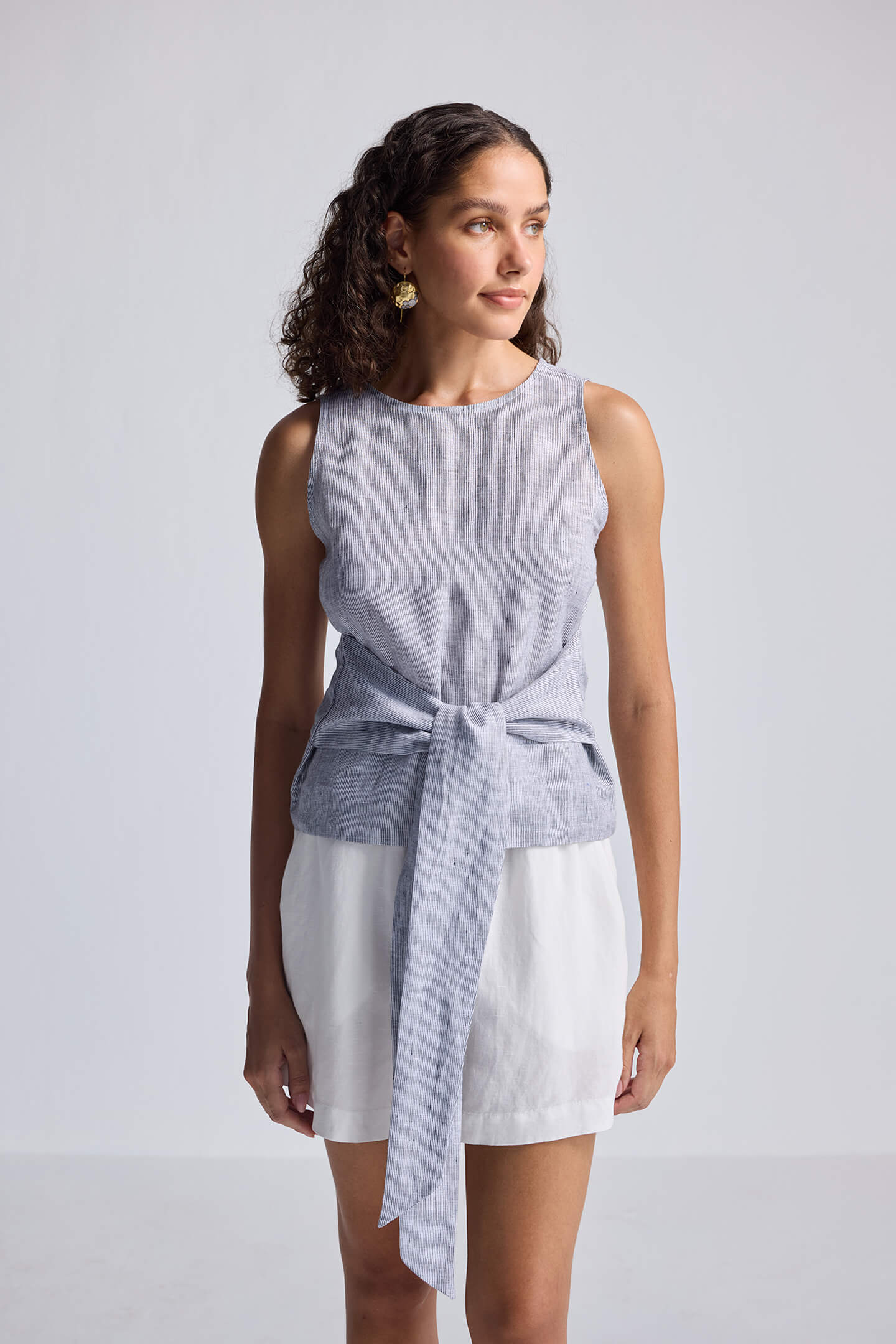 Front-tie Top in Linen Stripes Longshot