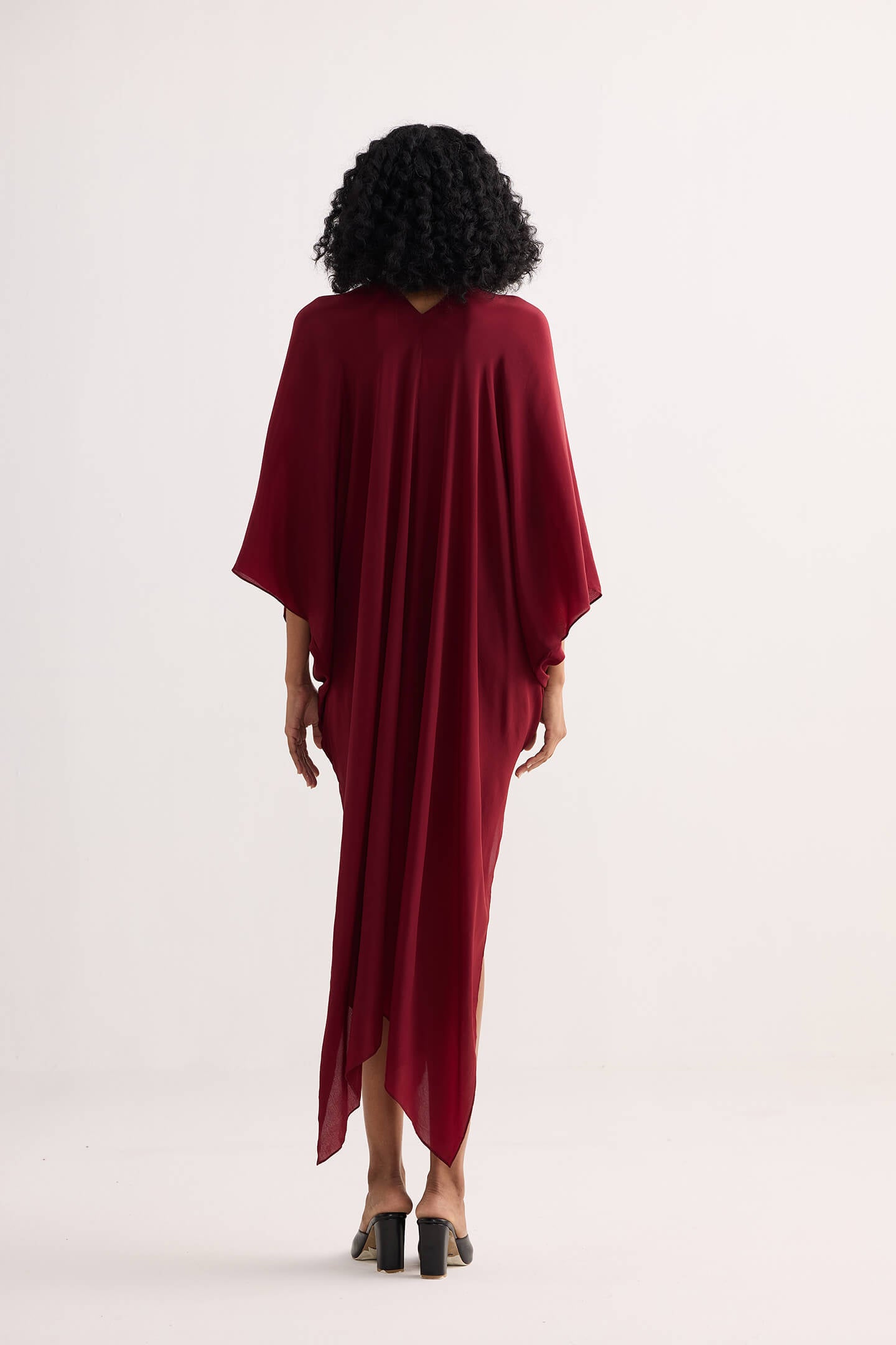 Front Twist Kaftan Dress in Burgundy Longshot