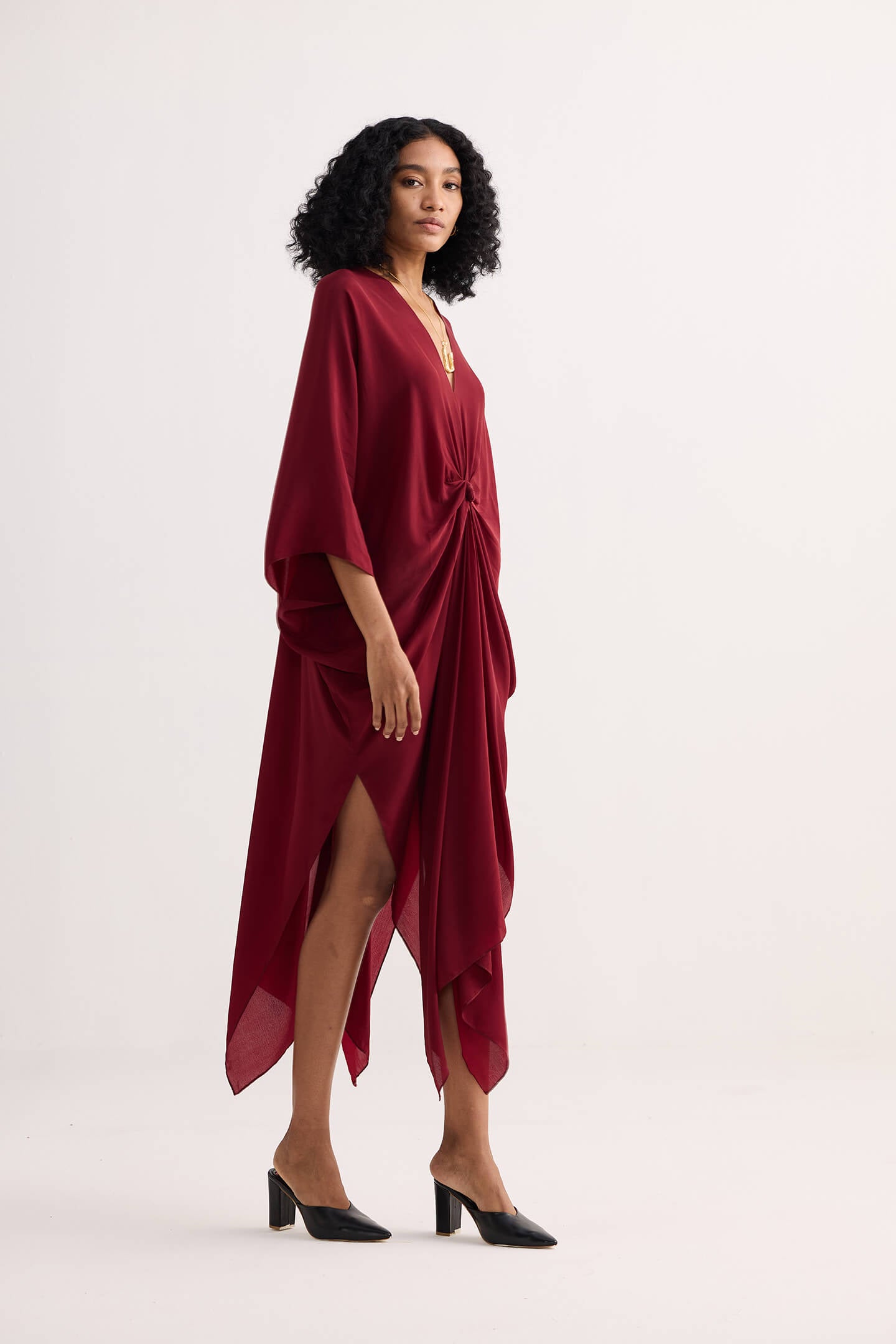 Front Twist Kaftan Dress in Burgundy Longshot