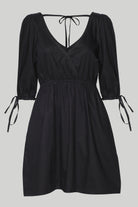 GATHEREDELBOWSLEEVESHORTBLACKDRESS1