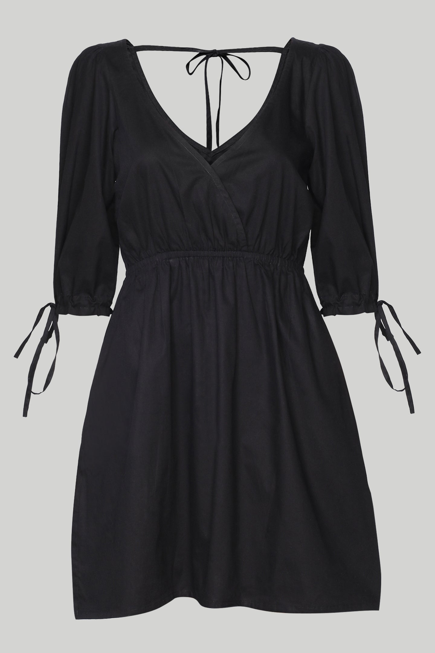 GATHEREDELBOWSLEEVESHORTBLACKDRESS1