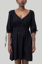 GATHEREDELBOWSLEEVESHORTBLACKDRESS3