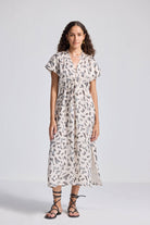 Gathered Maxi Dress with Side Slits in Mosaic Longshot