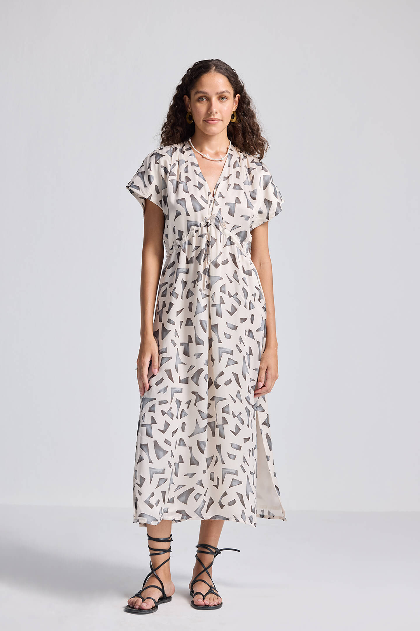 Gathered Maxi Dress with Side Slits in Mosaic Longshot