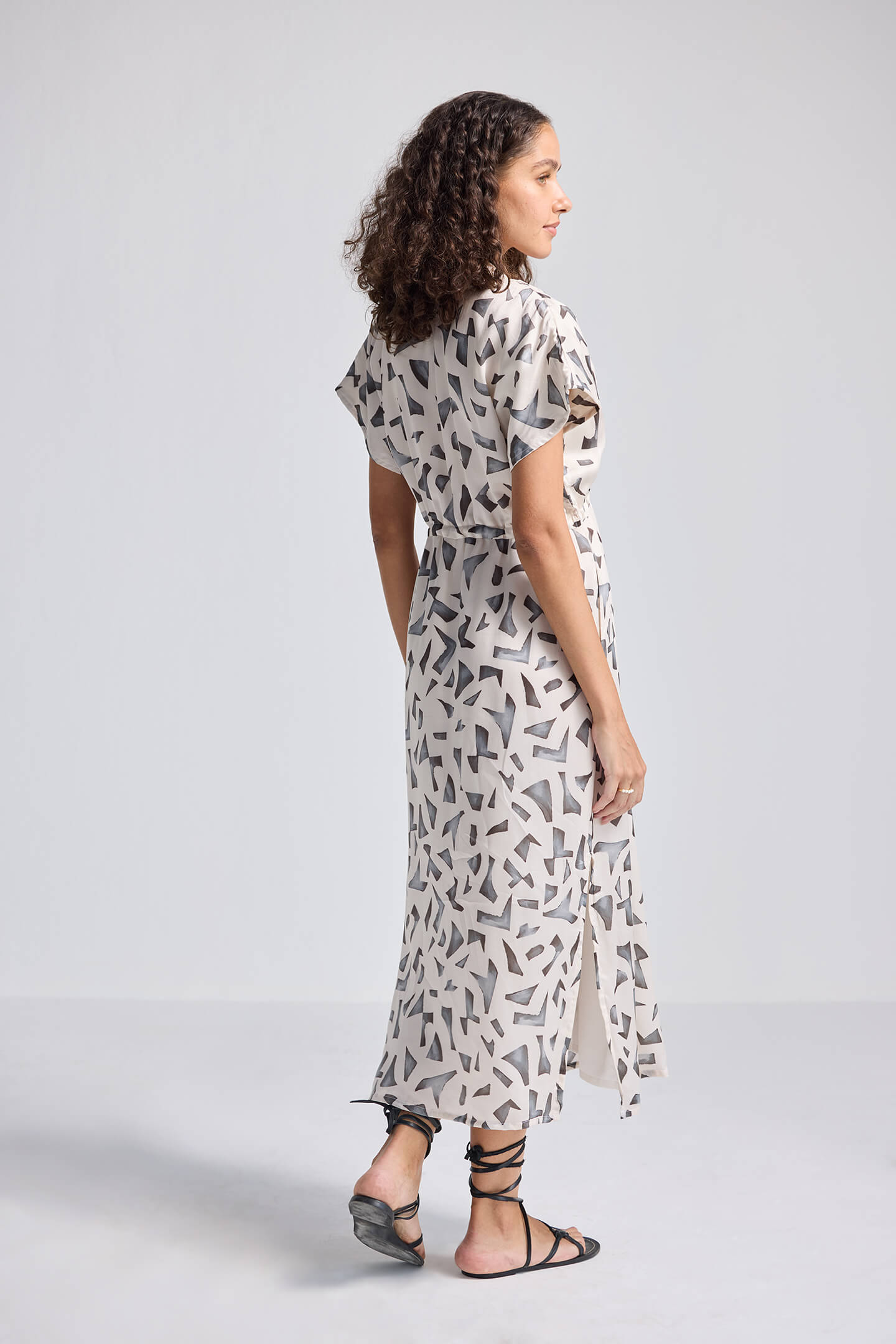 Gathered Maxi Dress with Side Slits in Mosaic Longshot