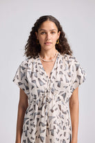 Gathered Maxi Dress with Side Slits in Mosaic Closeup