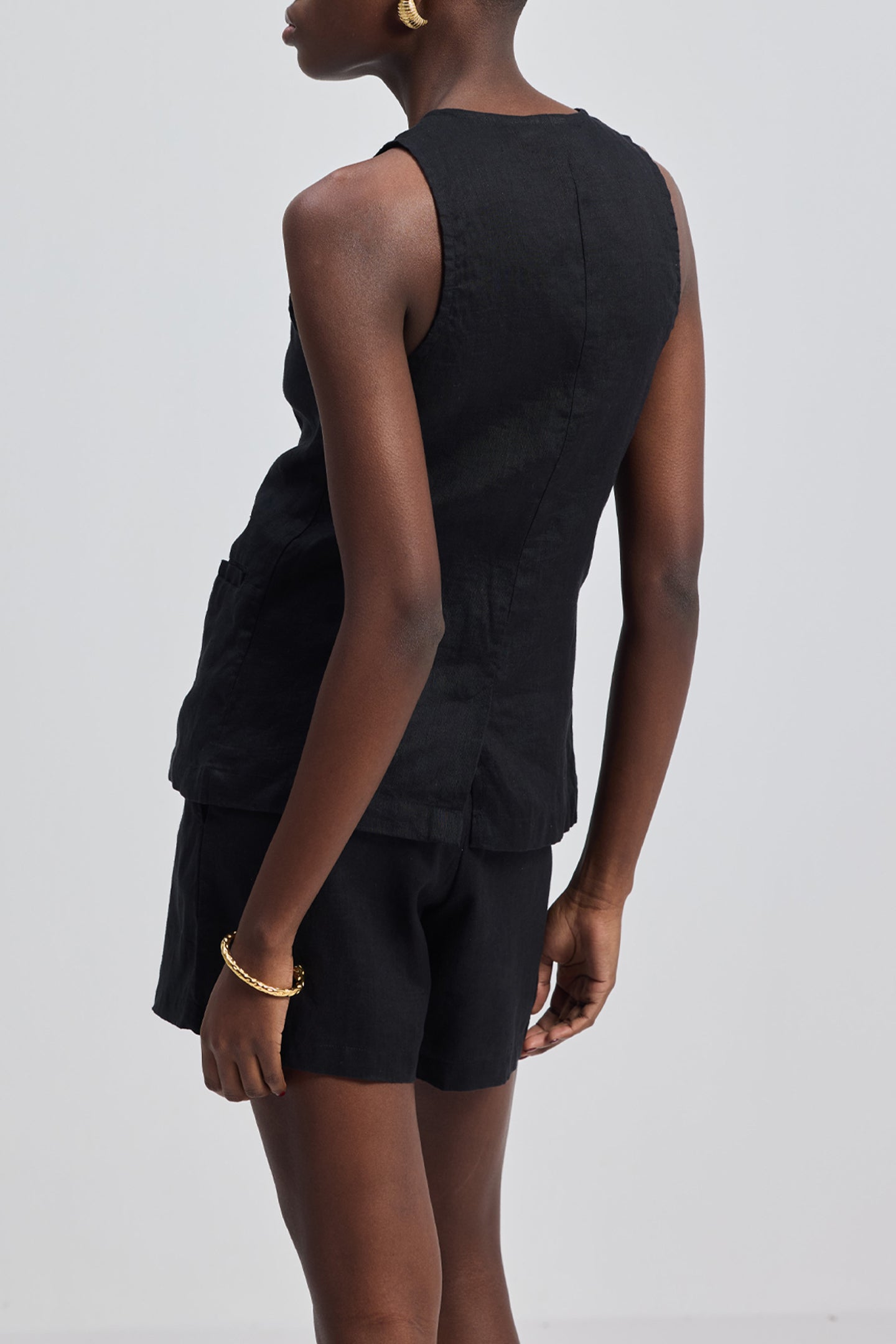 Hemp Vest Jacket Set in Black Closeup