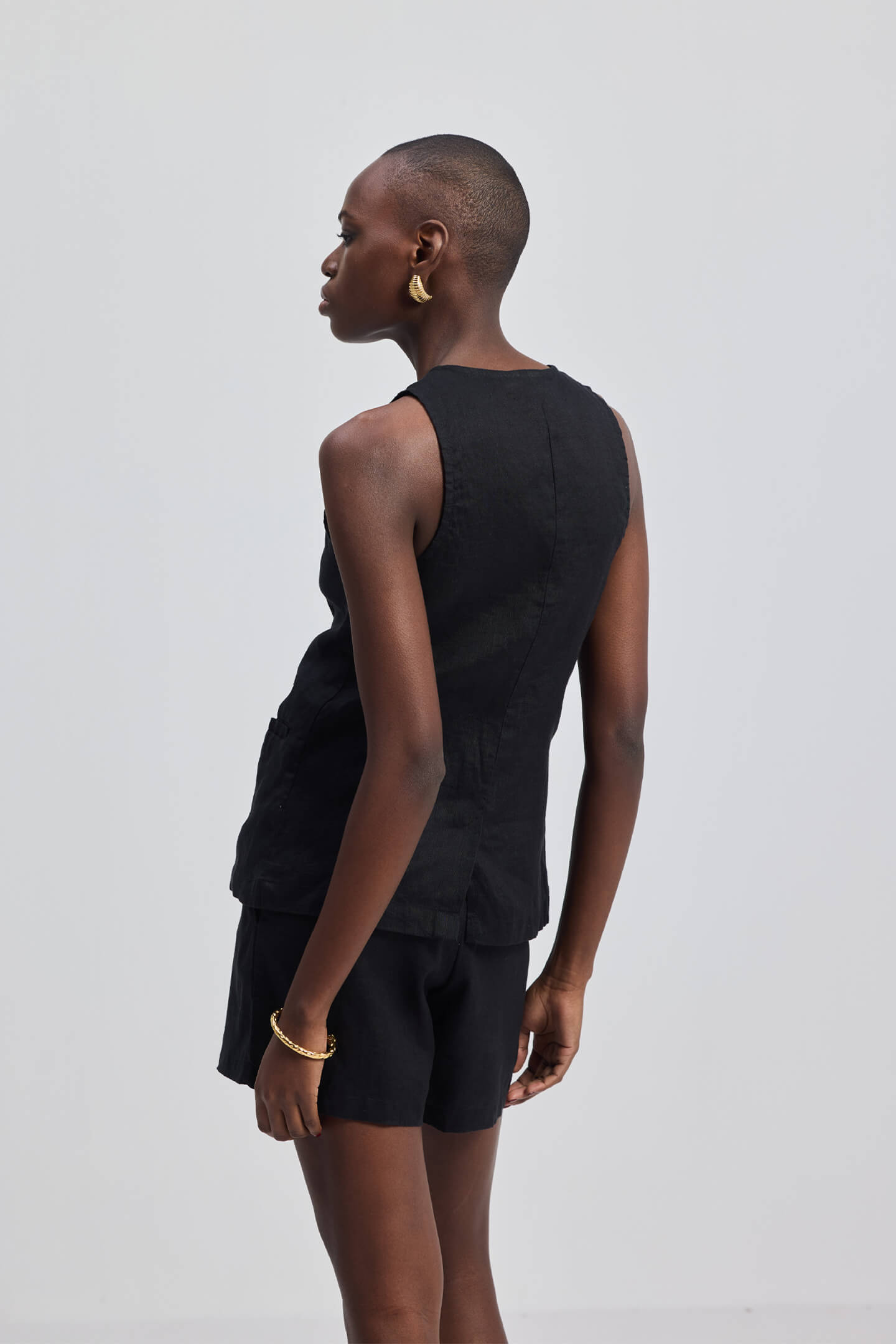 Hemp Vest Jacket in Black Longshot