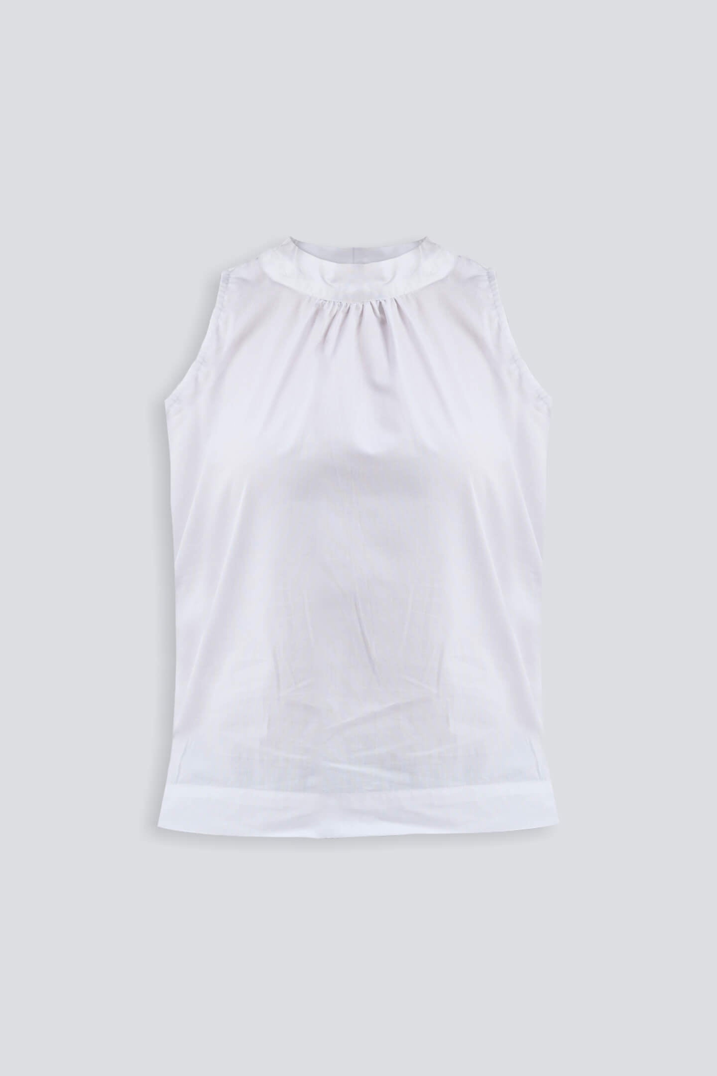 High-Neck Top with Gathers in White Flat Lay