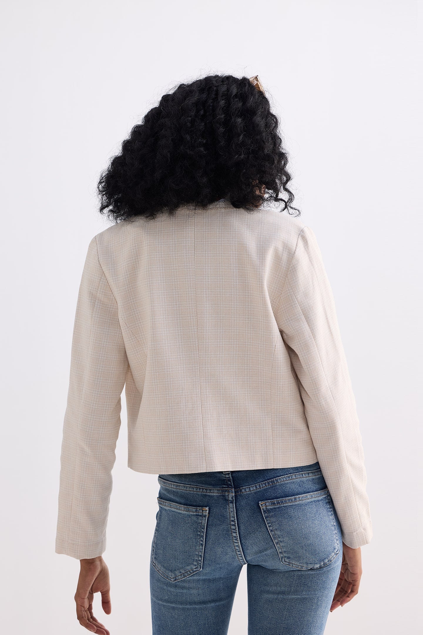 Lady Jacket in Cream Cotton Tweed Medium Shot