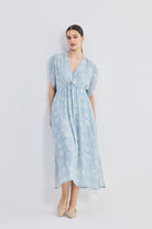 Maxi Gathered Dress in Blue Florals Longshot