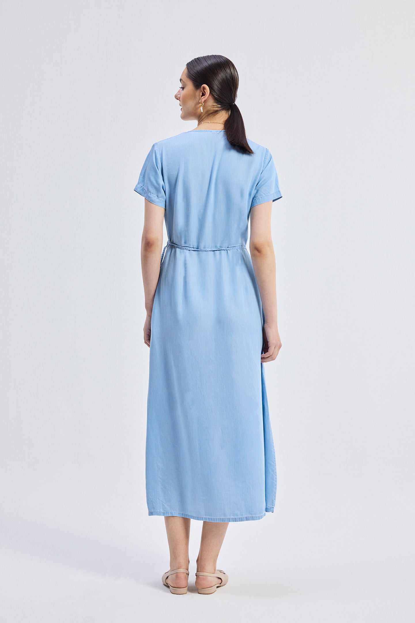 Maxi Wrap Dress in Light Blue Longshot