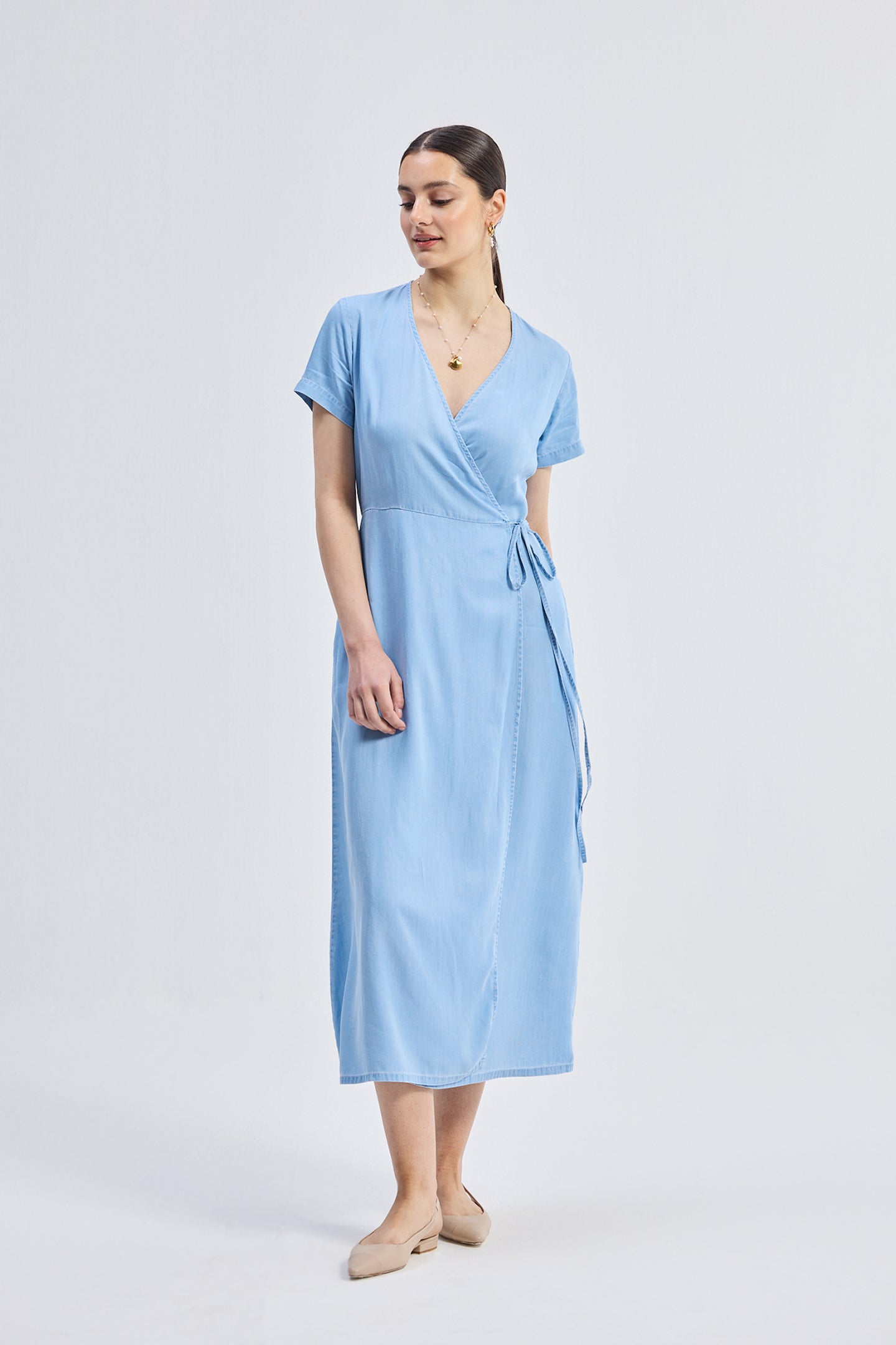 Maxi Wrap Dress in Light Blue Longshot