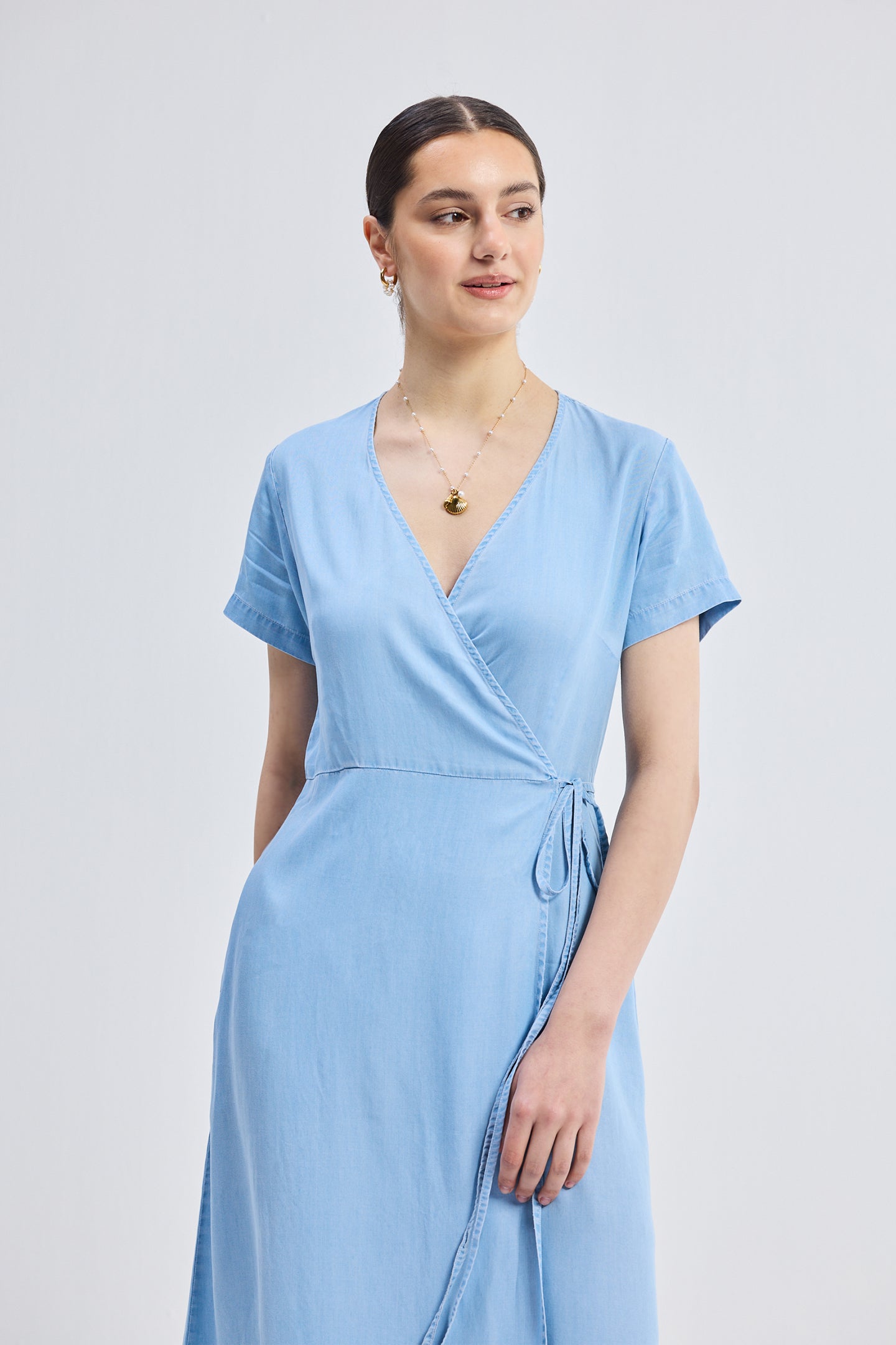 Maxi Wrap Dress in Light Blue Longshot