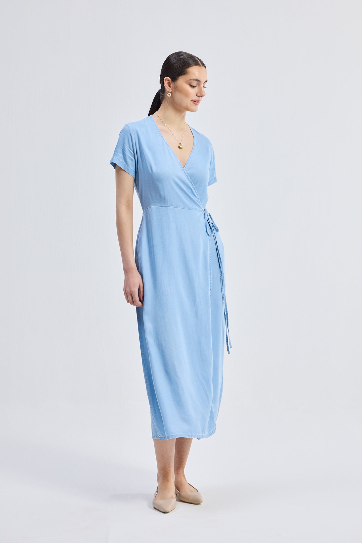 Maxi Wrap Dress in Light Blue Longshot