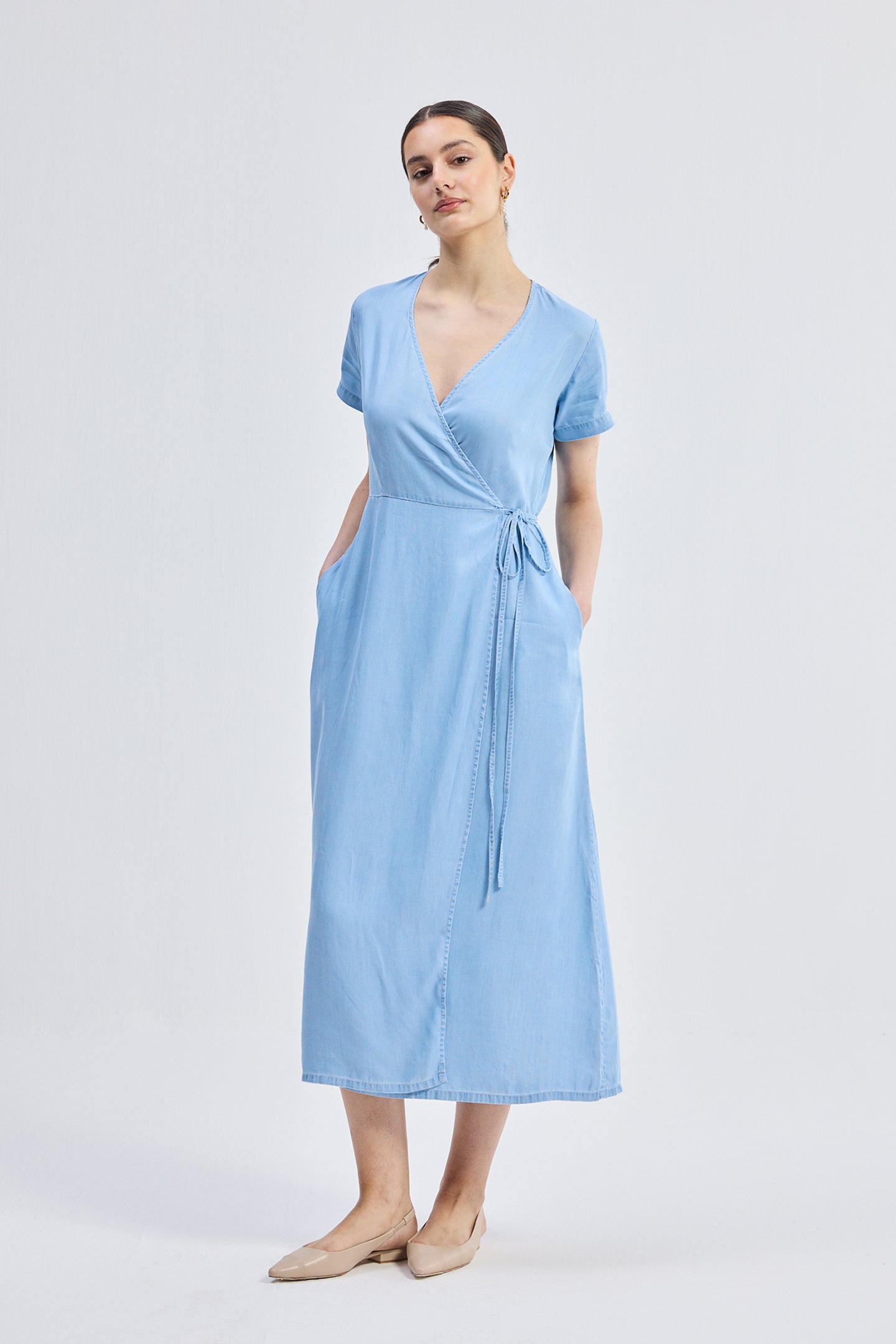 Maxi Wrap Dress in Light Blue Longshot