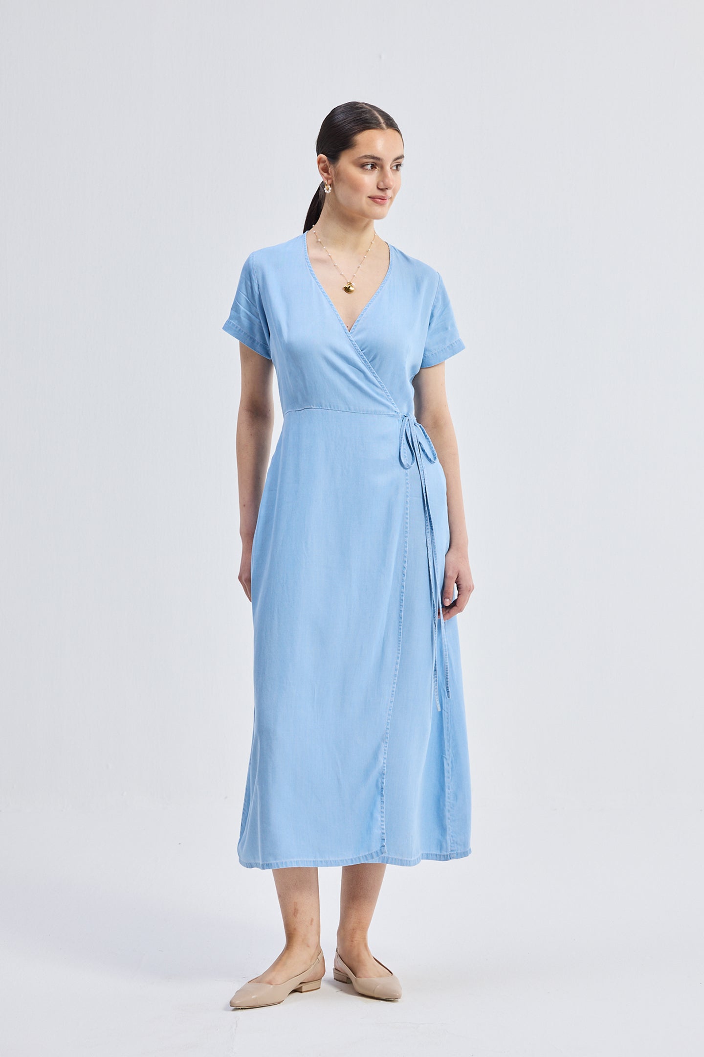 Maxi Wrap Dress in Light Blue Longshot