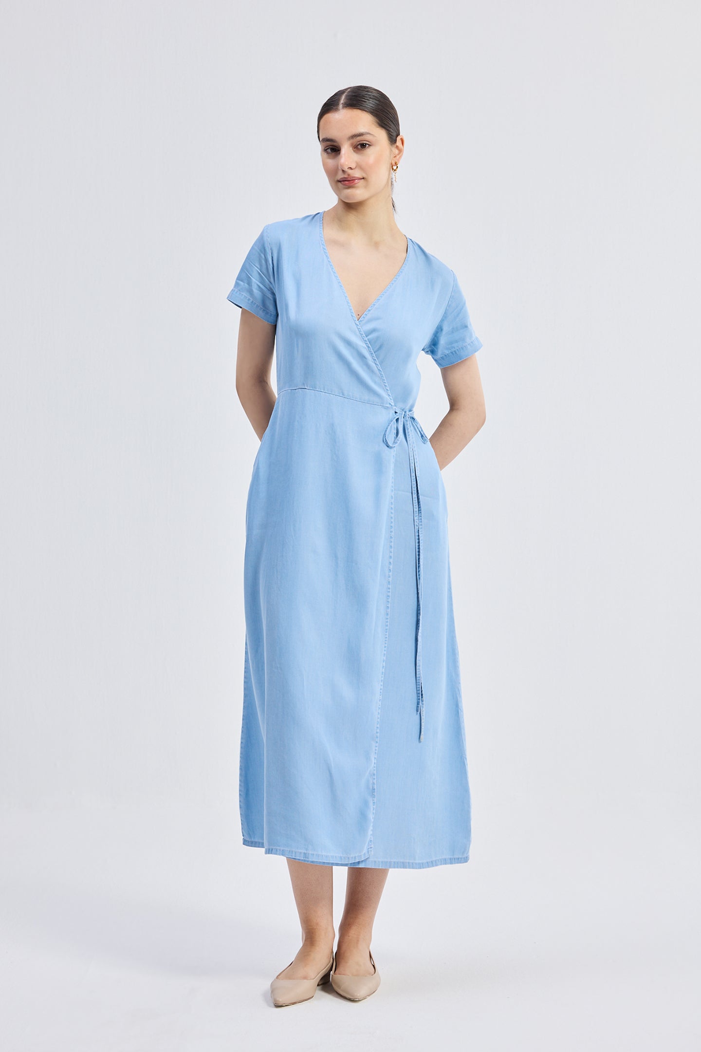 Maxi Wrap Dress in Light Blue Longshot