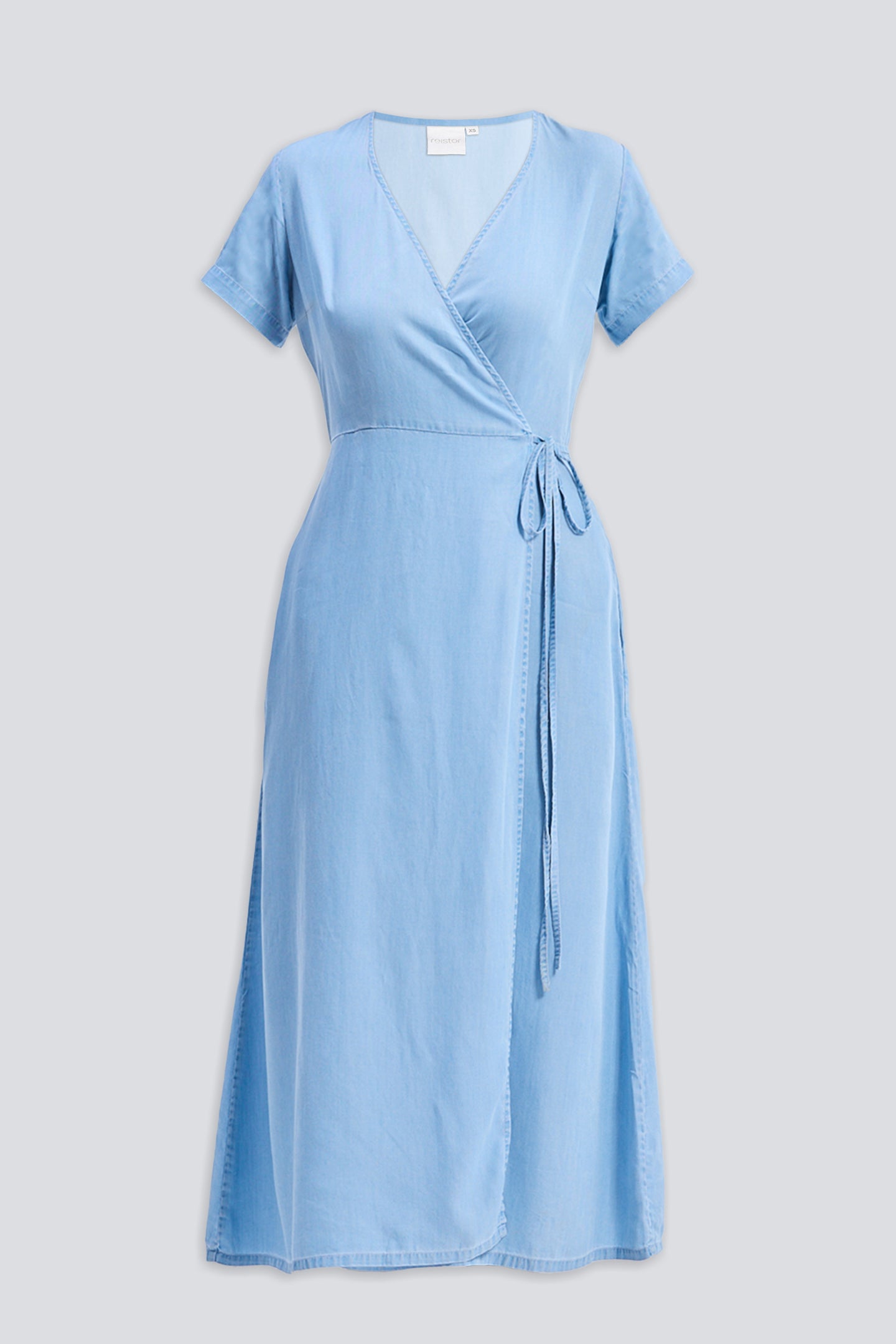 Maxi Wrap Dress in Light Blue Flat lay