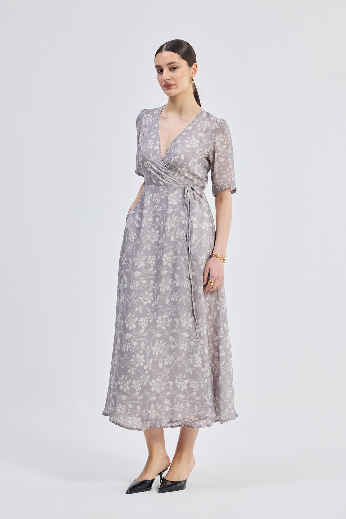 Maxi Wrap Floral dress in Vintage Vines Longshot