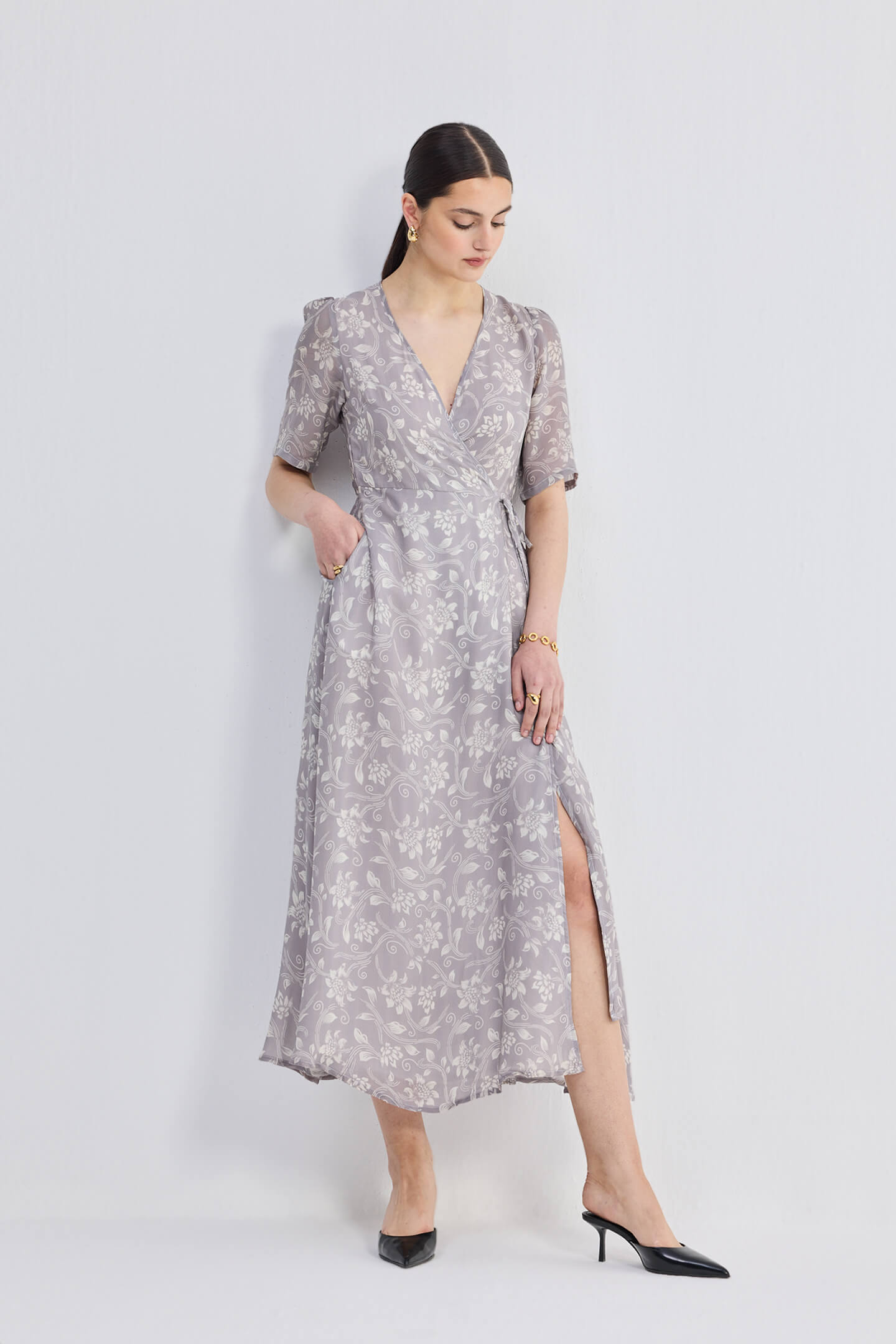 Maxi Wrap Floral dress in Vintage Vines Longshot