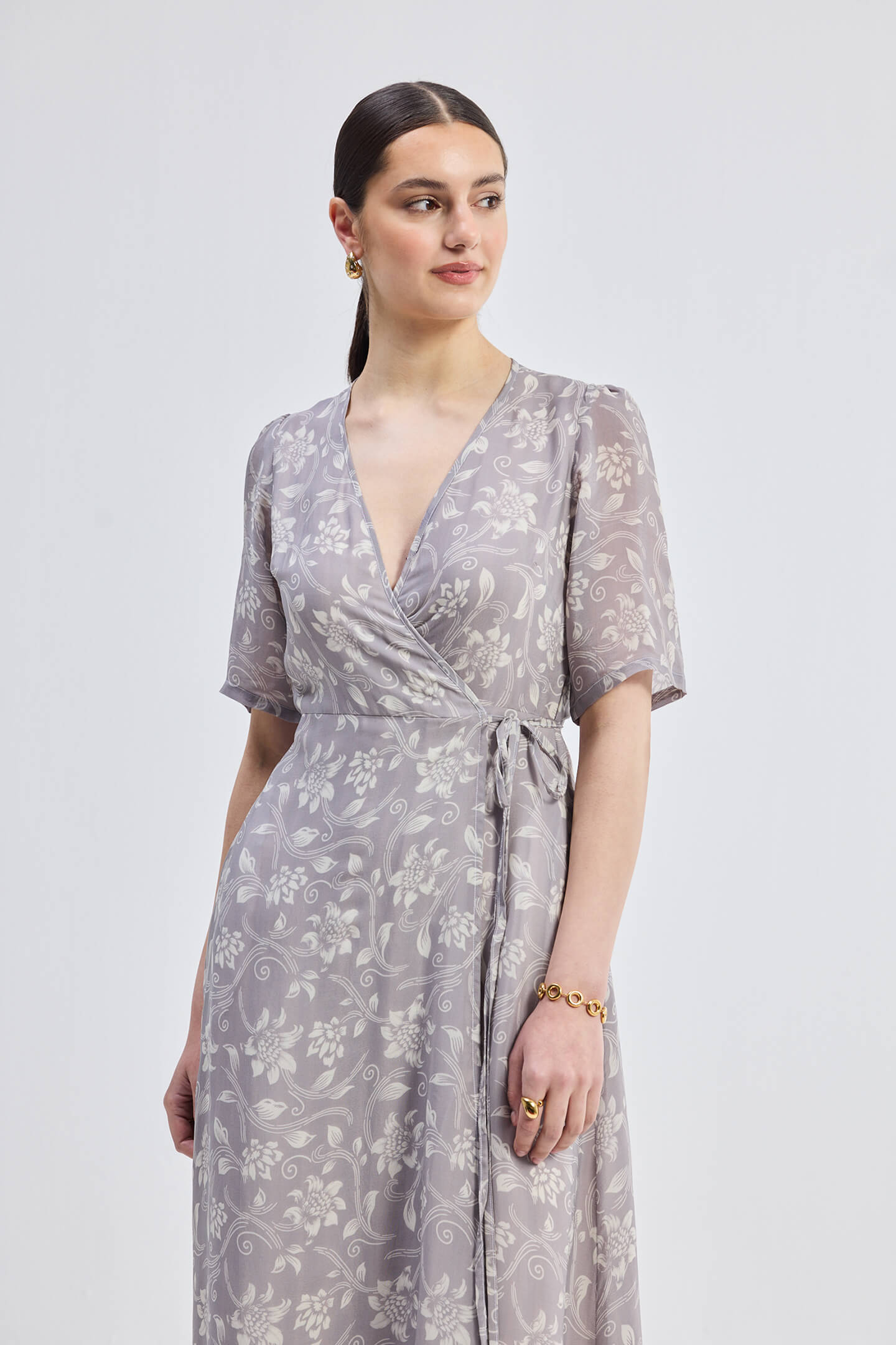 Maxi Wrap Floral dress in Vintage Vines Closeup