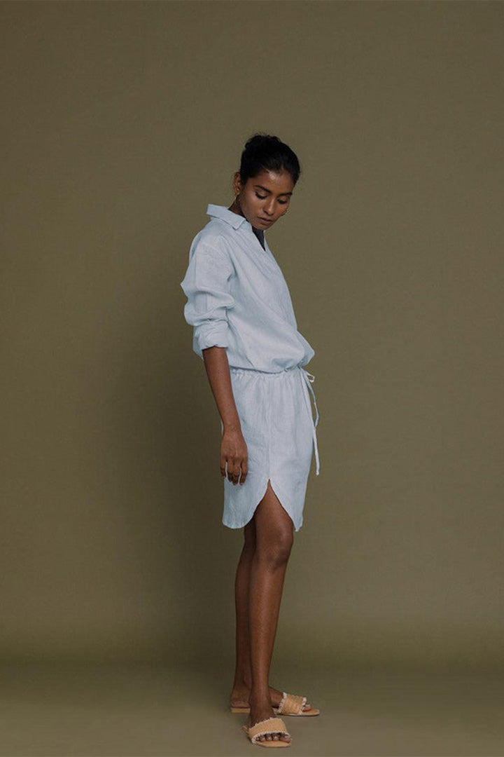 Reistor Meet Me by the Cliff Dress in Blue with a flattering side slit, relaxed fit, breathable fabric, and effortless charm