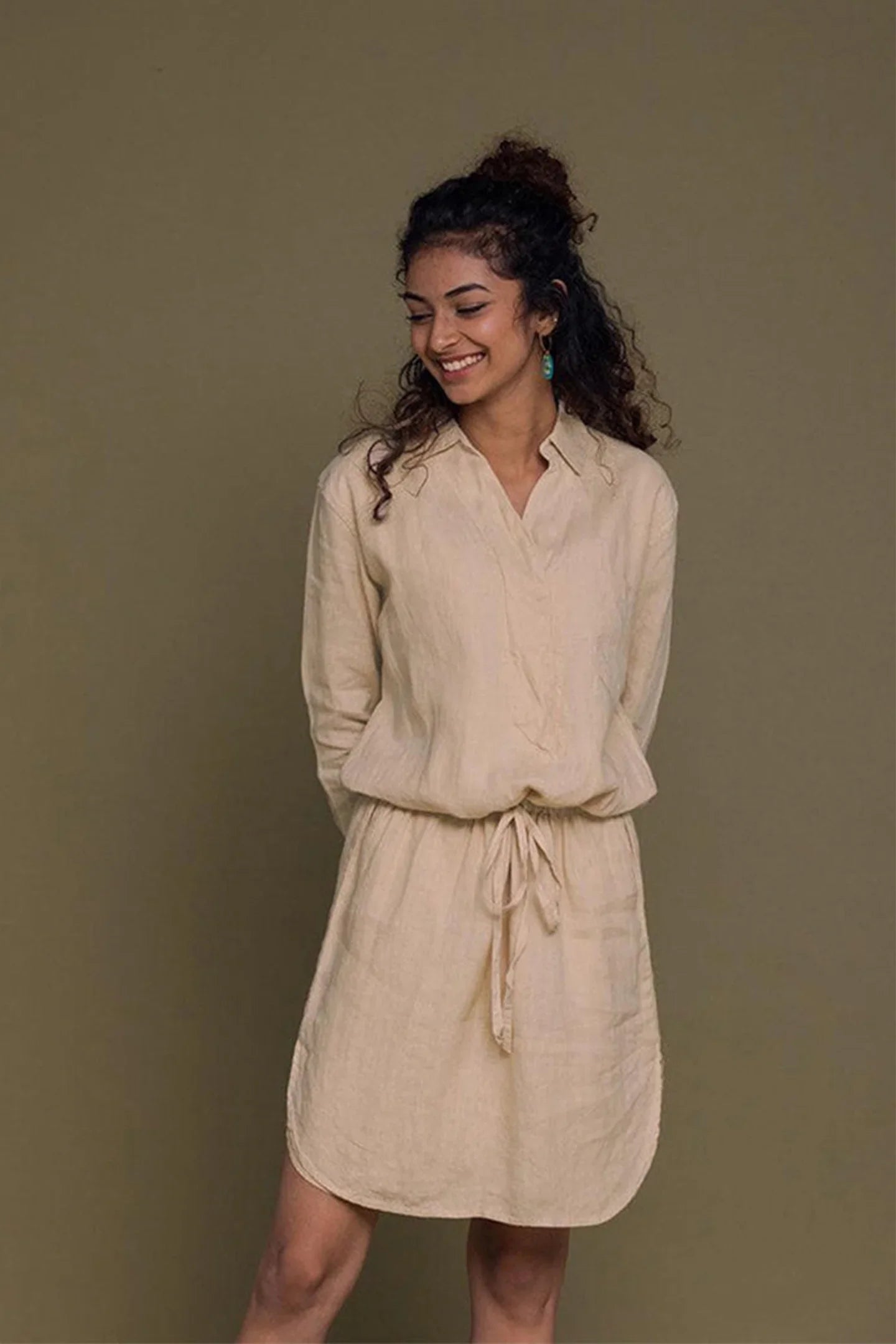 Meet me by the Cliff Dress in Neutral Beige by Reistor, sustainable women's shirt dress in breathable linen blend