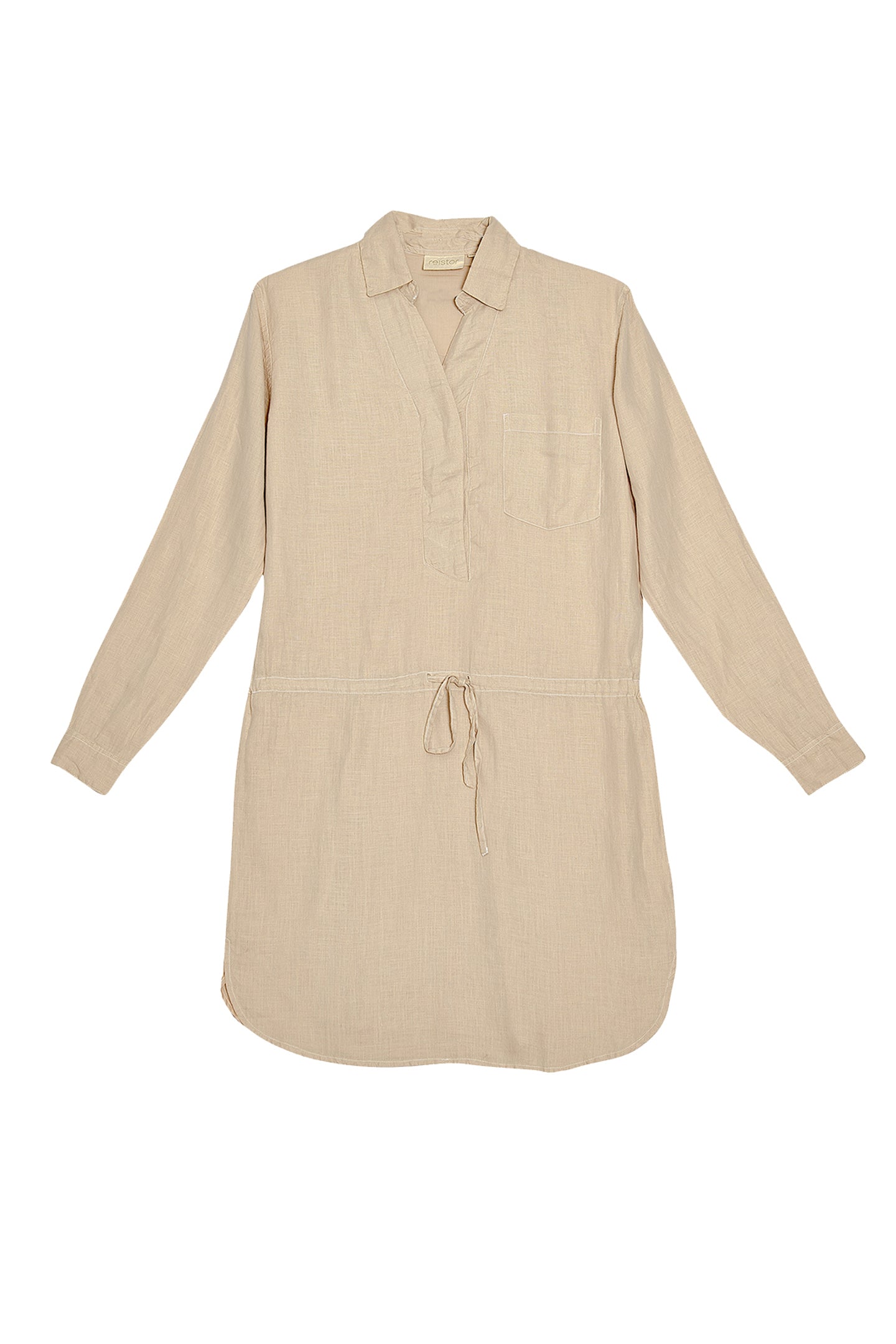 Meet me by the Cliff Dress in Neutral Beige by Reistor is a sustainable shirt dress with a relaxed fit, adjustable waist, and breathable comfort for every day.