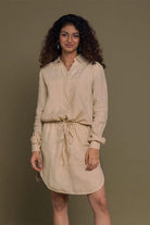 Meet me by the Cliff Dress in Neutral Beige by Reistor, full-length view of a sustainable women's beige dress
