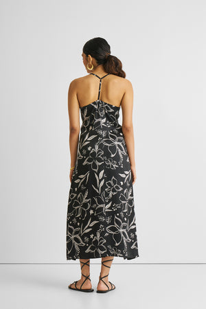 Midi Slip Dress in Black Florals