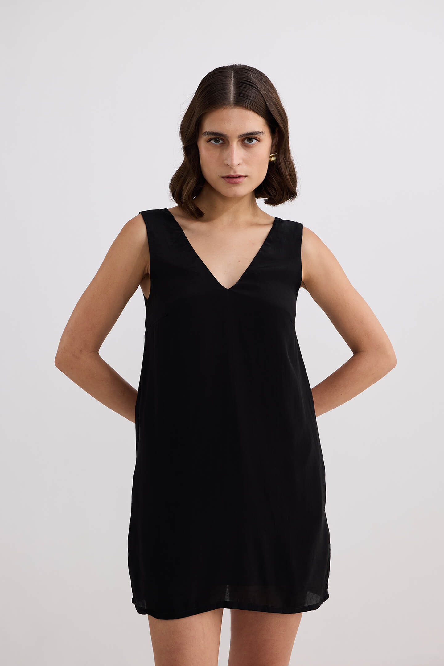 Midnight Muse V-neck Short Dress in Black Longshot